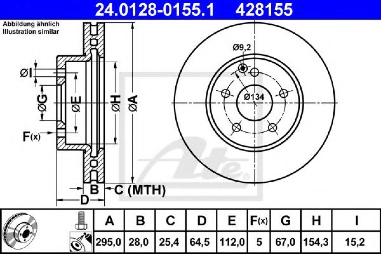 Disc frana MERCEDES C-CLASS Cupe (C204) (2011 - 2016) ATE 24.0128-0155.1 piesa NOUA