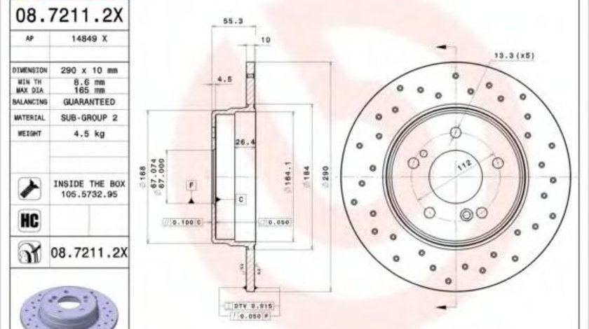 Disc frana MERCEDES C-CLASS Sportscoupe (CL203) (2001 - 2011) BREMBO 08.7211.2X piesa NOUA