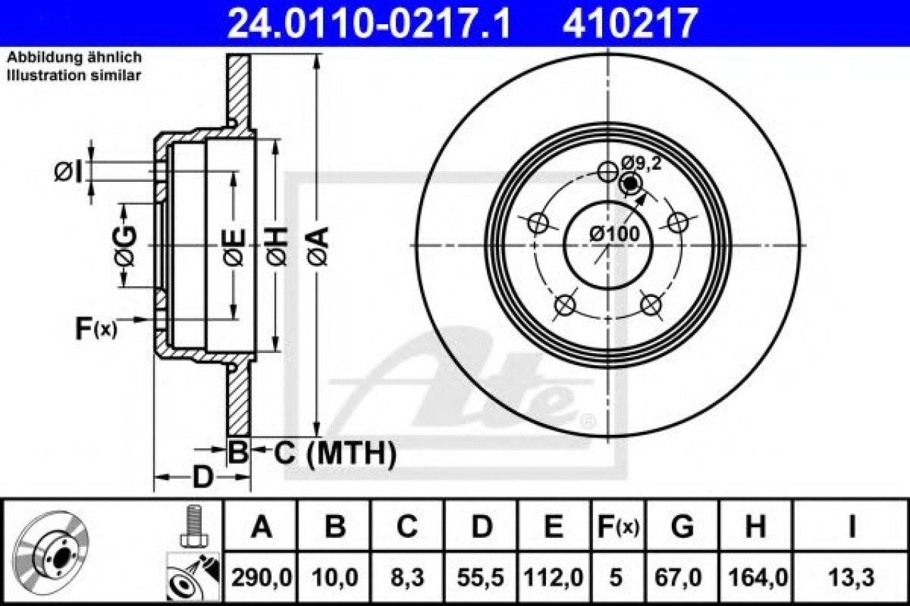 Disc frana MERCEDES C-CLASS T-Model (S203) (2001 - 2007) ATE 24.0110-0217.1 piesa NOUA