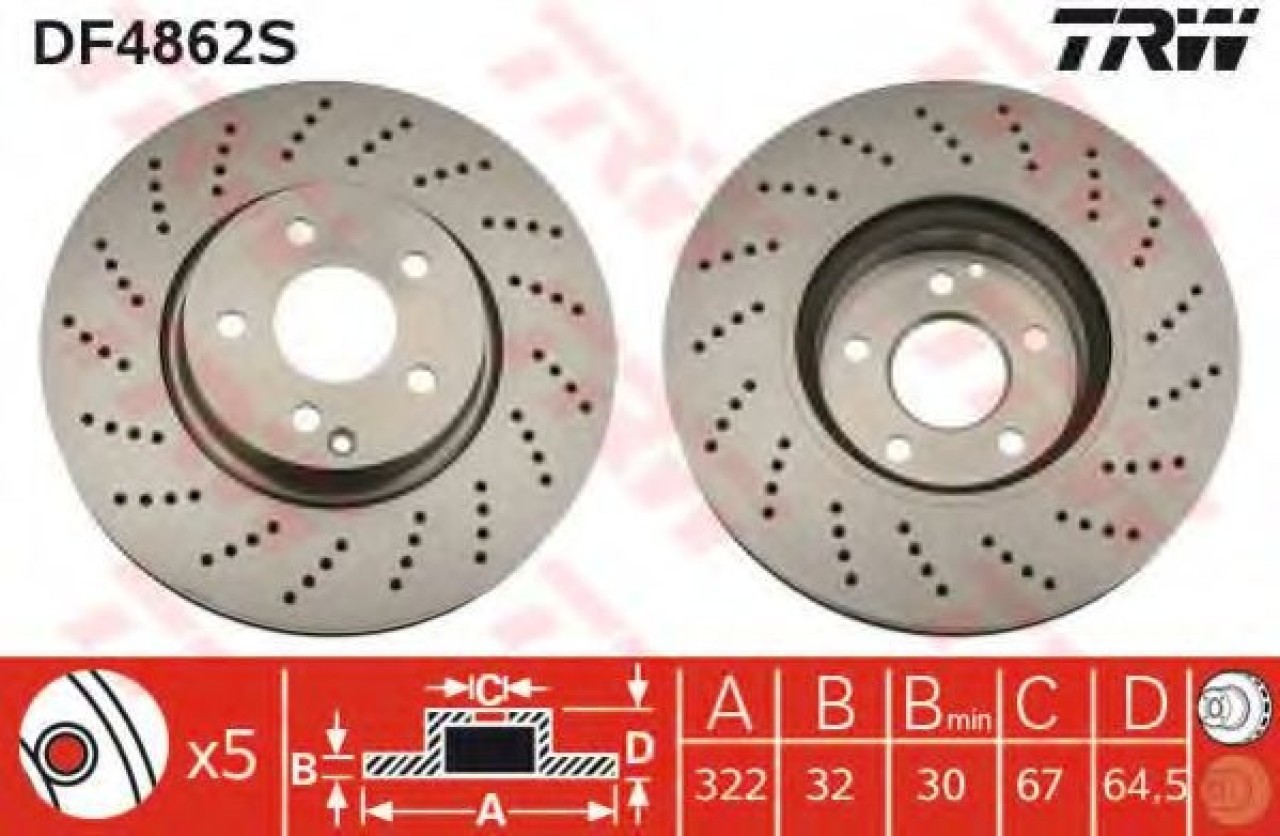 Disc frana MERCEDES C-CLASS T-Model (S204) (2007 - 2014) TRW DF4862S piesa NOUA