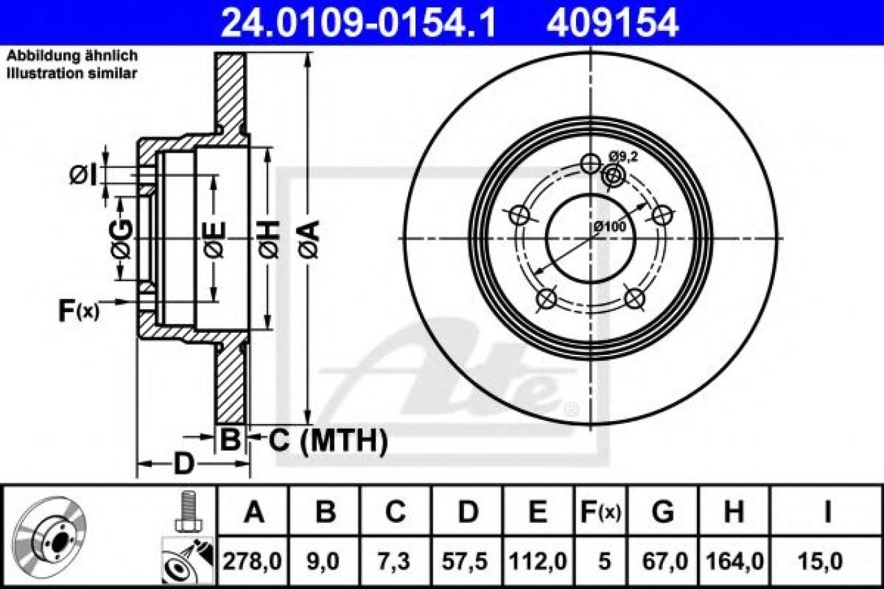 Disc frana MERCEDES C-CLASS T-Model (S204) (2007 - 2014) ATE 24.0109-0154.1 piesa NOUA