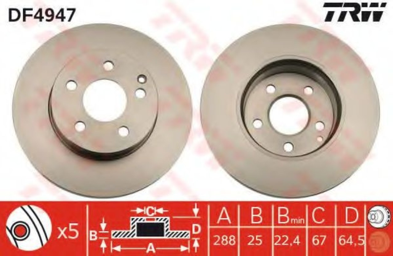 Disc frana MERCEDES C-CLASS T-Model (S204) (2007 - 2014) TRW DF4947 piesa NOUA