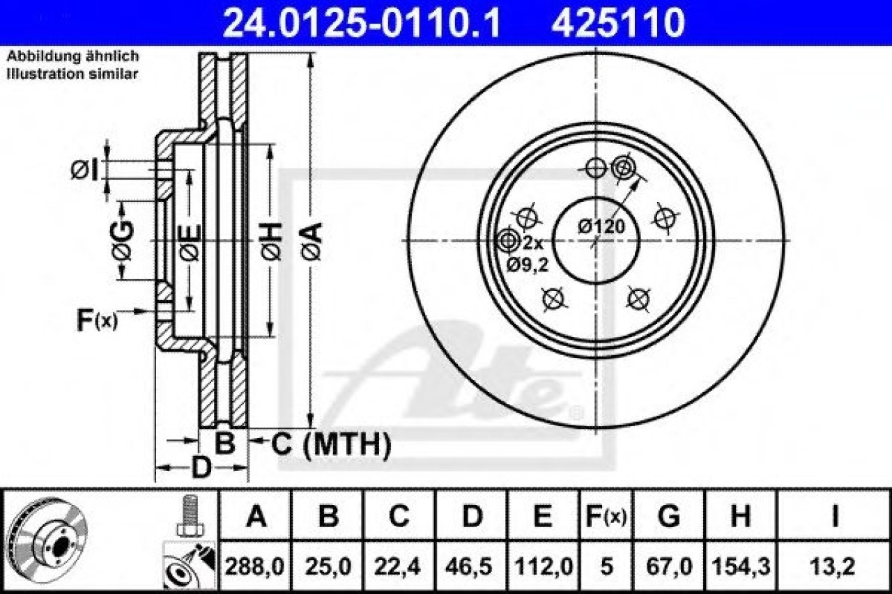Disc frana MERCEDES C-CLASS (W202) (1993 - 2000) ATE 24.0125-0110.1 piesa NOUA