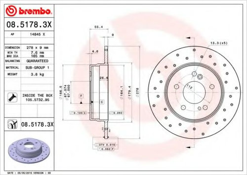 Disc frana MERCEDES C-CLASS (W202) (1993 - 2000) BREMBO 08.5178.3X piesa NOUA
