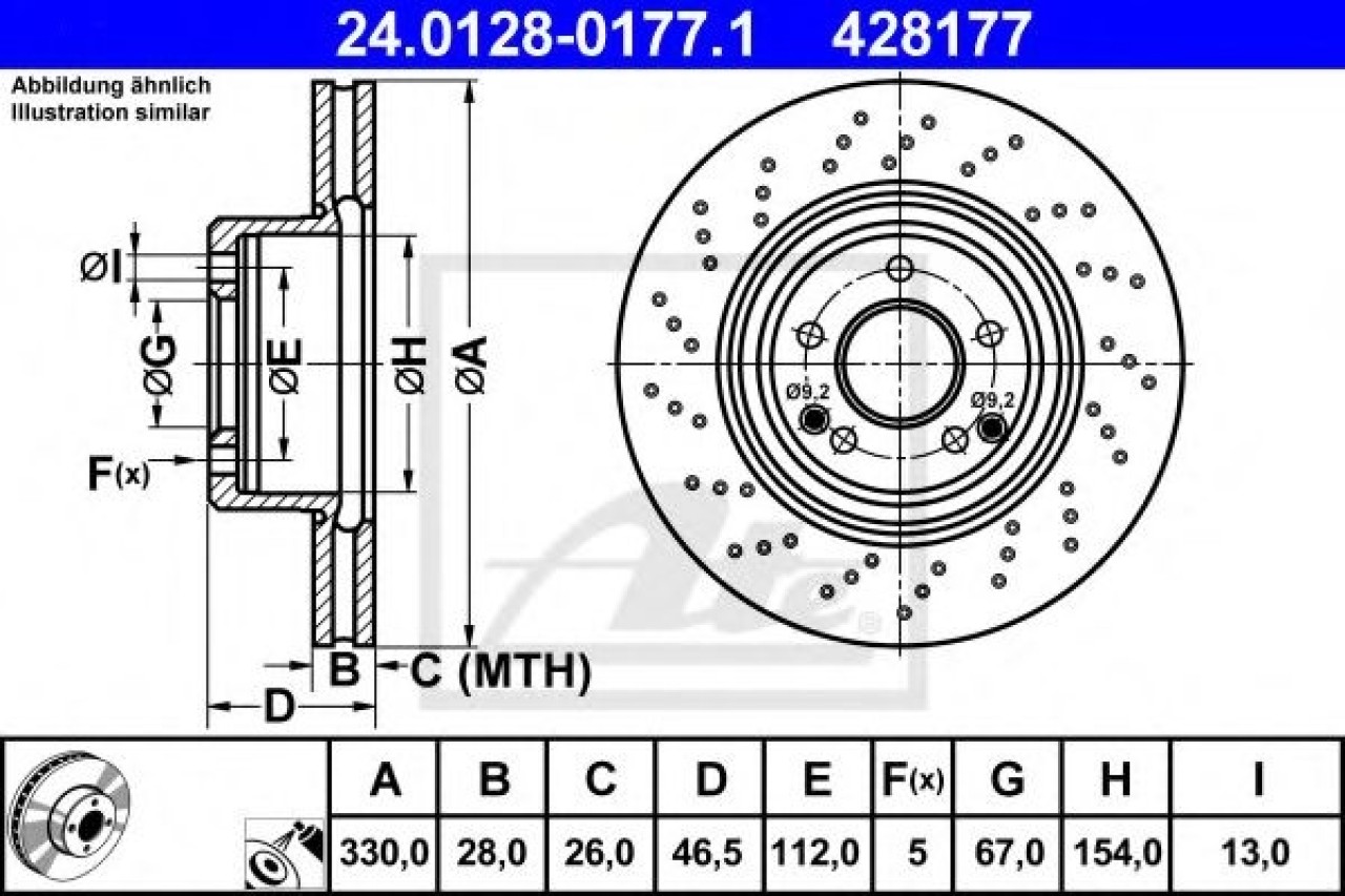 Disc frana MERCEDES C-CLASS (W203) (2000 - 2007) ATE 24.0128-0177.1 piesa NOUA