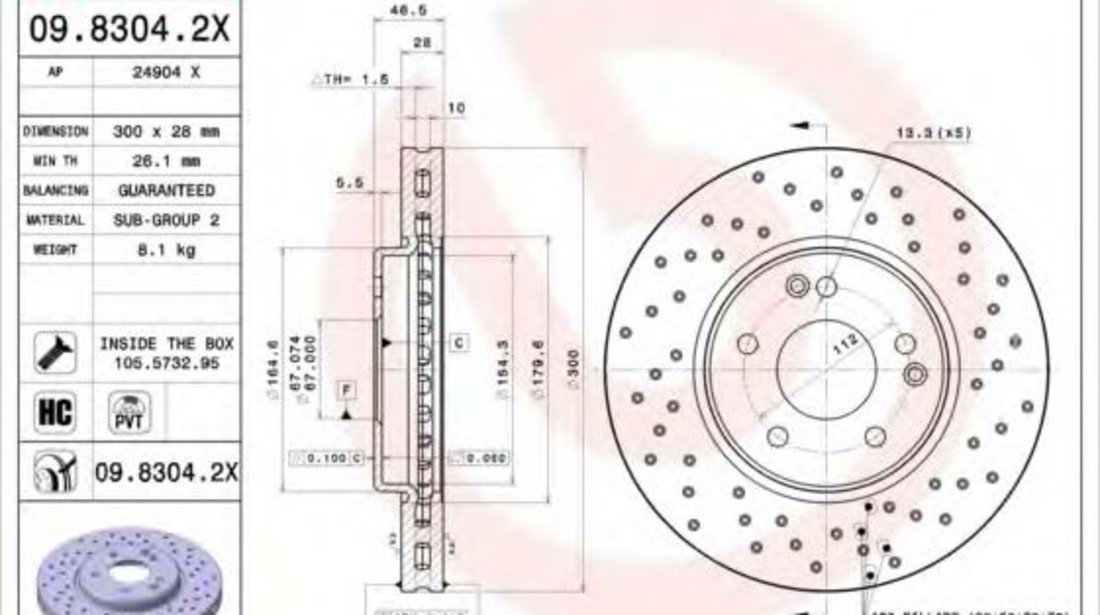 Disc frana MERCEDES C-CLASS (W203) (2000 - 2007) BREMBO 09.8304.2X piesa NOUA