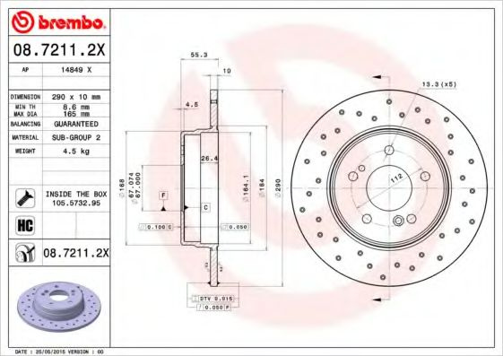 Disc frana MERCEDES C-CLASS (W203) (2000 - 2007) BREMBO 08.7211.2X piesa NOUA