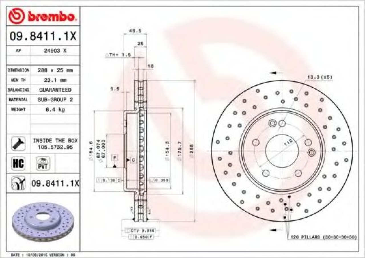Disc frana MERCEDES C-CLASS (W203) (2000 - 2007) BREMBO 09.8411.1X piesa NOUA