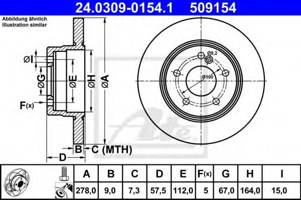 Disc frana MERCEDES C-CLASS (W204) (2007 - 2014) ATE 24.0309-0154.1 piesa NOUA