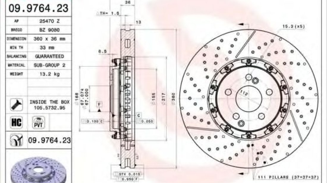 Disc frana MERCEDES C-CLASS (W204) (2007 - 2014) BREMBO 09.9764.23 piesa NOUA