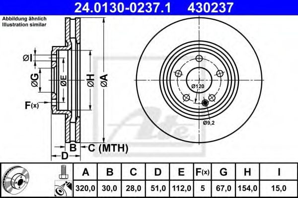 Disc frana MERCEDES CLA Cupe (C117) (2013 - 2016) ATE 24.0130-0237.1 piesa NOUA