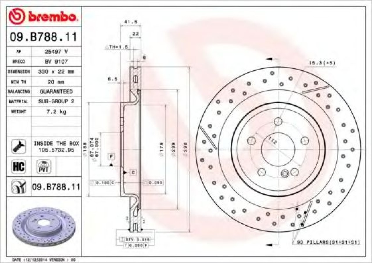 Disc frana MERCEDES CLA Cupe (C117) (2013 - 2016) BREMBO 09.B788.11 piesa NOUA