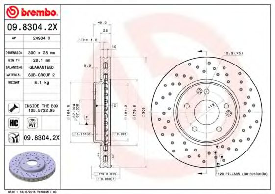 Disc frana MERCEDES CLC-CLASS (CL203) (2008 - 2011) BREMBO 09.8304.2X piesa NOUA