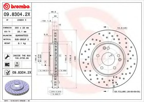 Disc frana MERCEDES CLC-CLASS (CL203) (2008 - 2011) BREMBO 09.8304.2X piesa NOUA