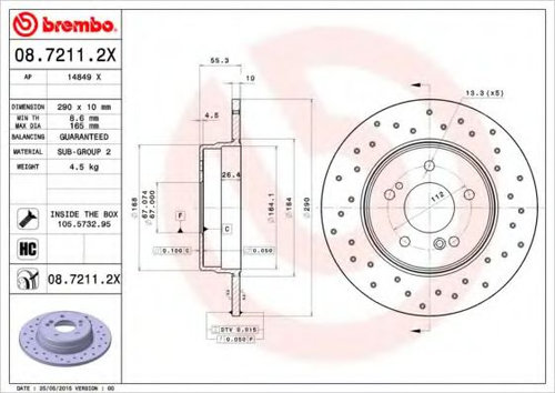 Disc frana MERCEDES CLC-CLASS (CL203) (2008 - 2011) BREMBO 08.7211.2X piesa NOUA