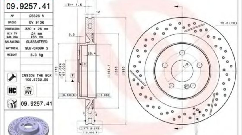 Disc frana MERCEDES CLK (C209) (2002 - 2009) BREMBO 09.9257.41 piesa NOUA