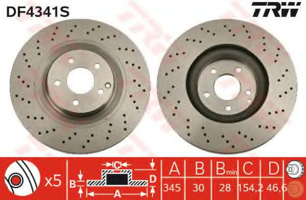 Disc frana MERCEDES CLK (C209) (2002 - 2009) TRW DF4341S piesa NOUA