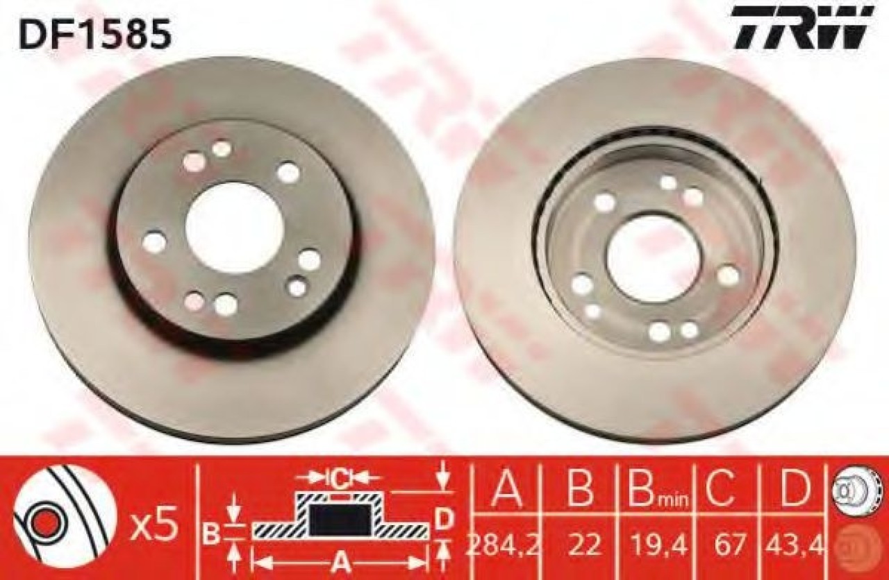 Disc frana MERCEDES E-CLASS Cabriolet (A124) (1993 - 1998) TRW DF1585 piesa NOUA