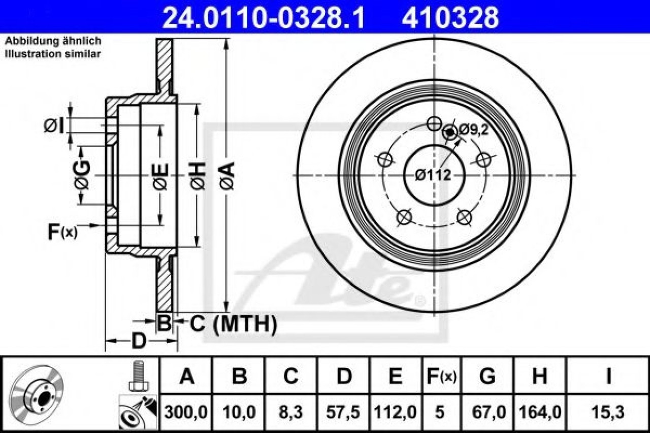 Disc frana MERCEDES E-CLASS Cabriolet (A207) (2010 - 2016) ATE 24.0110-0328.1 piesa NOUA