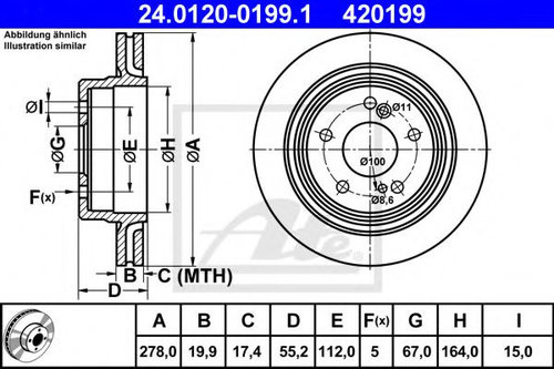Disc frana MERCEDES E-CLASS Combi (S124) (1993 - 1996) ATE 24.0120-0199.1 piesa NOUA
