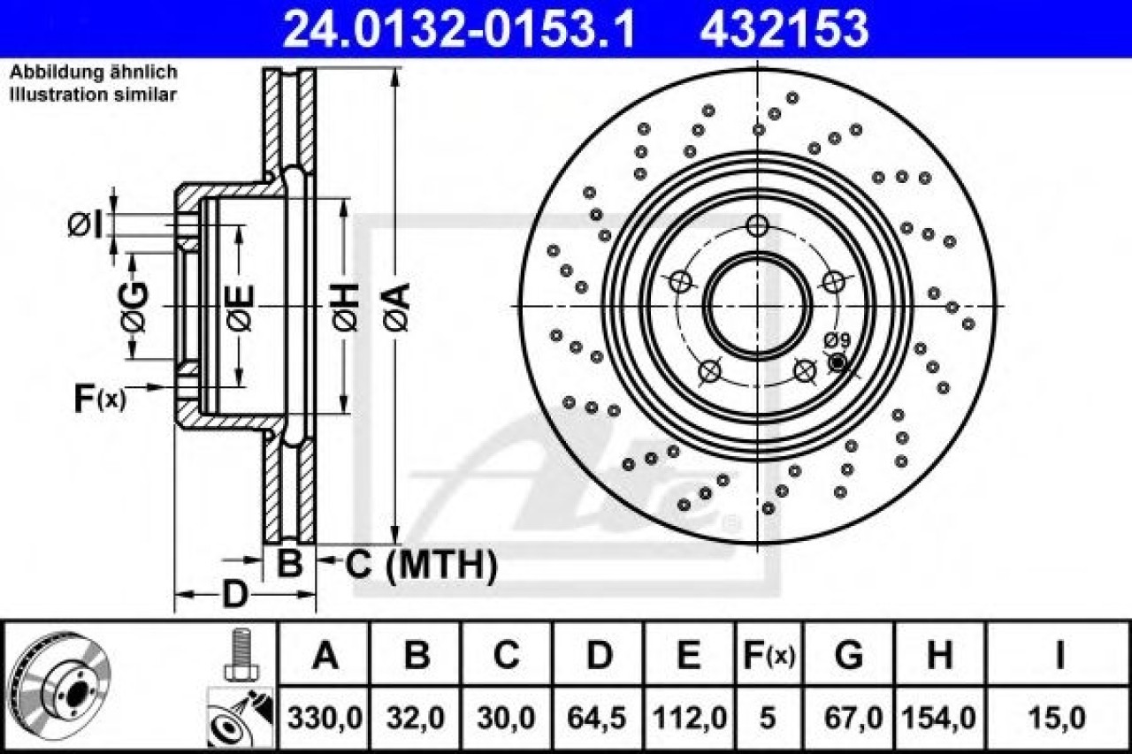 Disc frana MERCEDES E-CLASS T-Model (S211) (2003 - 2009) ATE 24.0132-0153.1 piesa NOUA