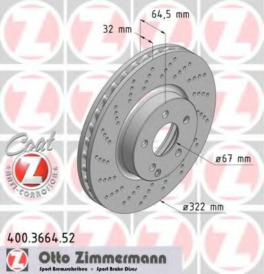 Disc frana MERCEDES E-CLASS T-Model (S212) (2009 - 2016) ZIMMERMANN 400.3664.52 piesa NOUA