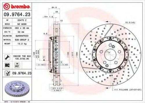 Disc frana MERCEDES E-CLASS T-Model (S212) (2009 - 2016) BREMBO 09.9764.23 piesa NOUA