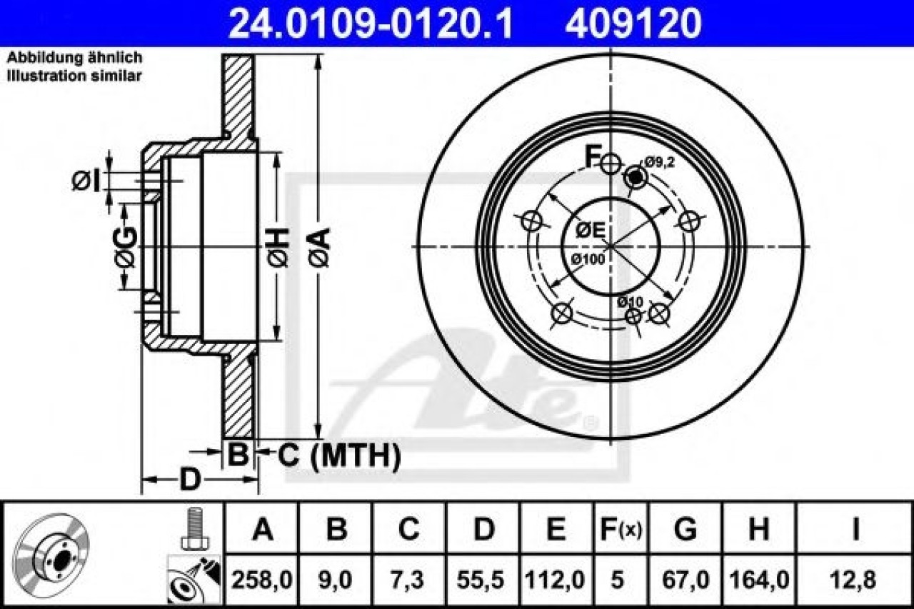 Disc frana MERCEDES E-CLASS (W124) (1993 - 1995) ATE 24.0109-0120.1 piesa NOUA
