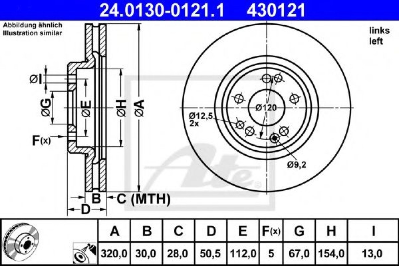 Disc frana MERCEDES E-CLASS (W124) (1993 - 1995) ATE 24.0130-0121.1 piesa NOUA