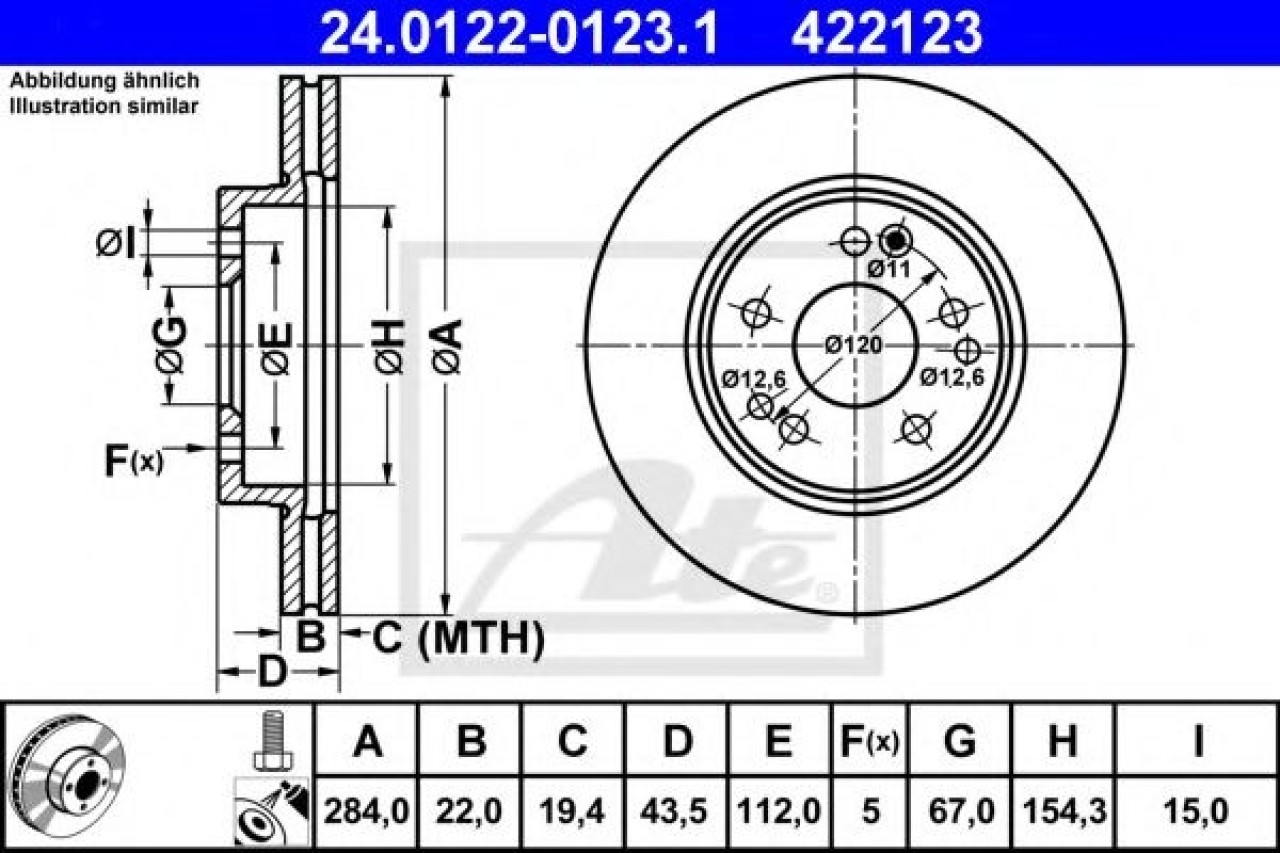 Disc frana MERCEDES E-CLASS (W124) (1993 - 1995) ATE 24.0122-0123.1 piesa NOUA