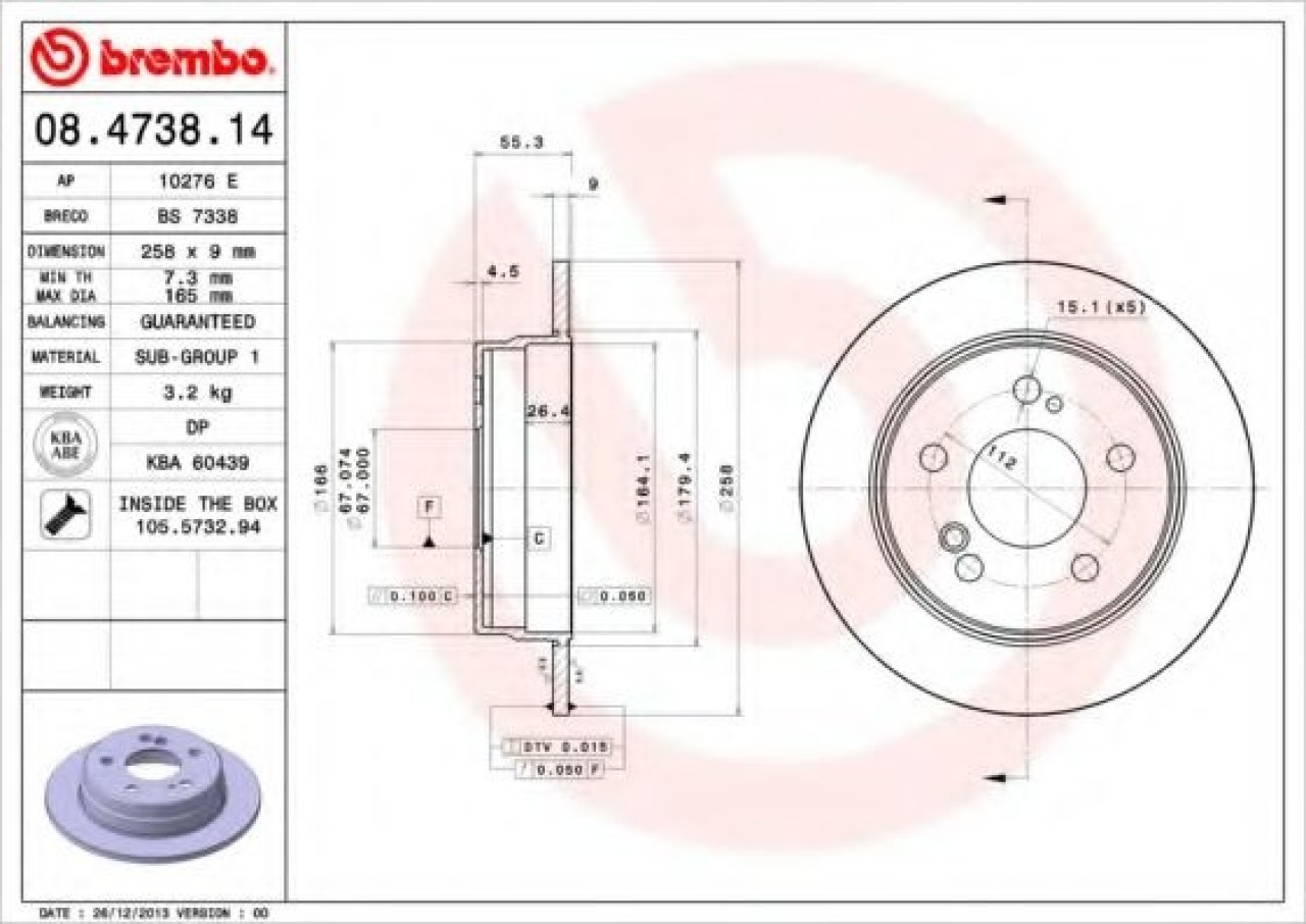 Disc frana MERCEDES E-CLASS (W124) (1993 - 1995) BREMBO 08.4738.14 piesa NOUA