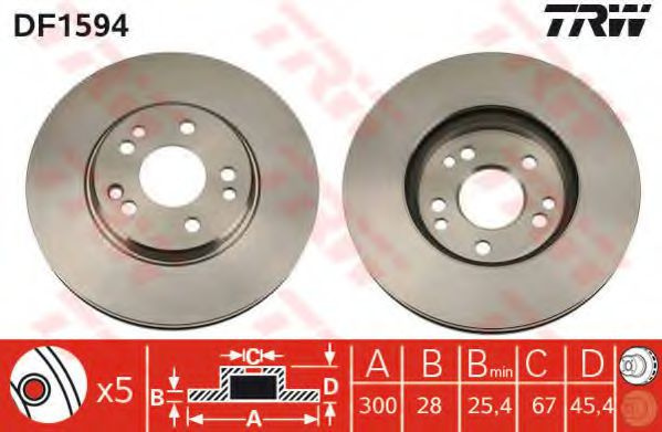 Disc frana MERCEDES E-CLASS (W124) (1993 - 1995) TRW DF1594 piesa NOUA