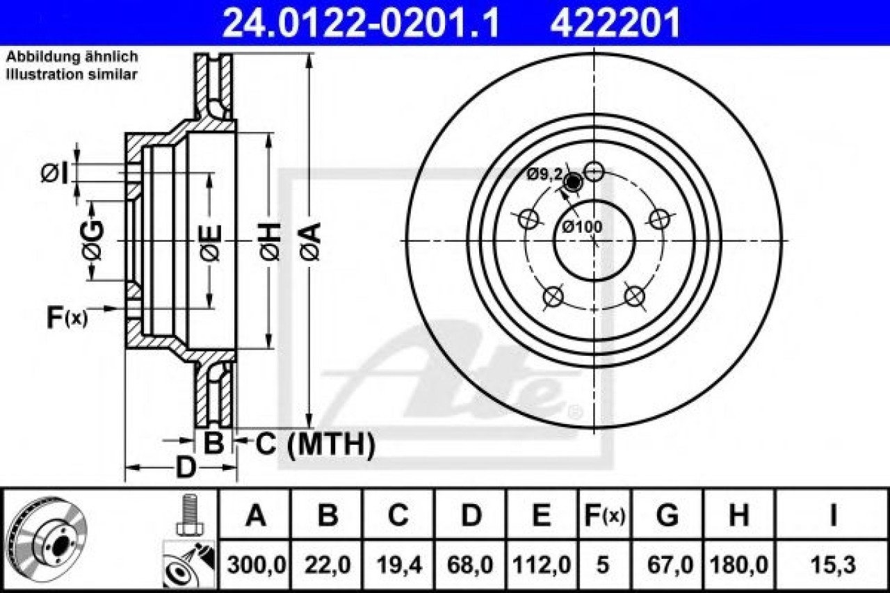 Disc frana MERCEDES E-CLASS (W211) (2002 - 2009) ATE 24.0122-0201.1 piesa NOUA