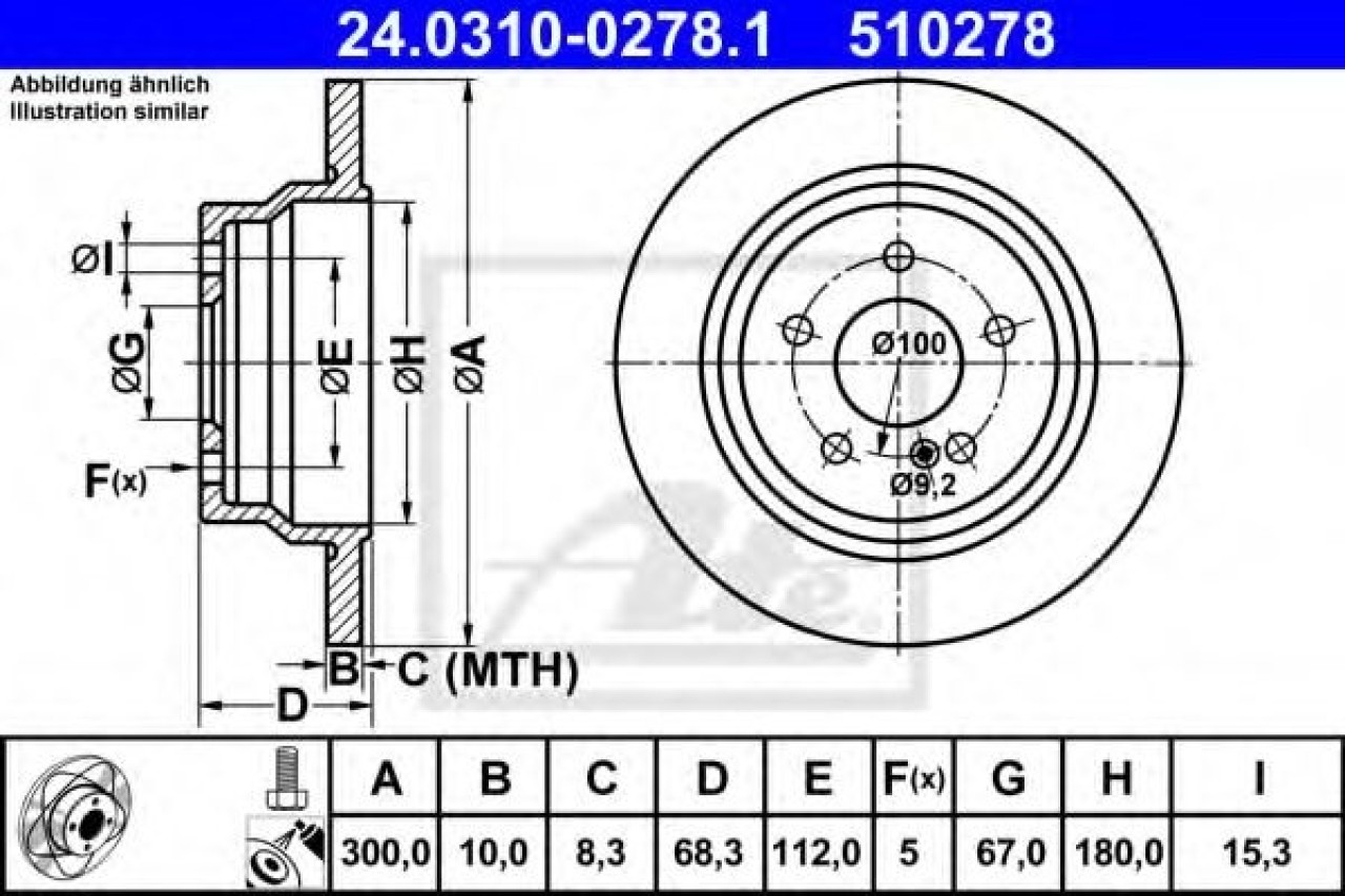 Disc frana MERCEDES E-CLASS (W211) (2002 - 2009) ATE 24.0310-0278.1 piesa NOUA