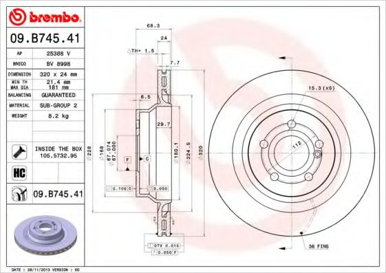 Disc frana MERCEDES E-CLASS (W211) (2002 - 2009) BREMBO 09.B745.41 piesa NOUA