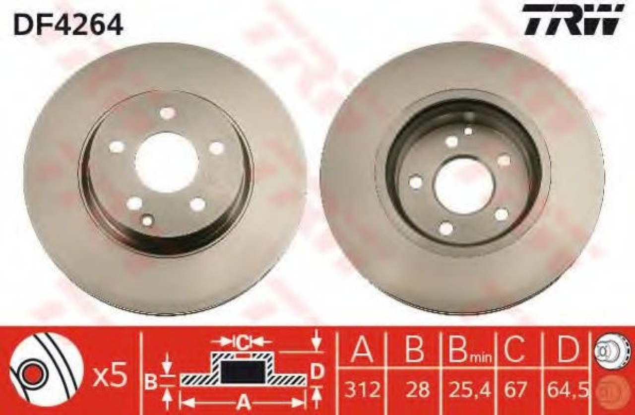 Disc frana MERCEDES E-CLASS (W211) (2002 - 2009) TRW DF4264 piesa NOUA