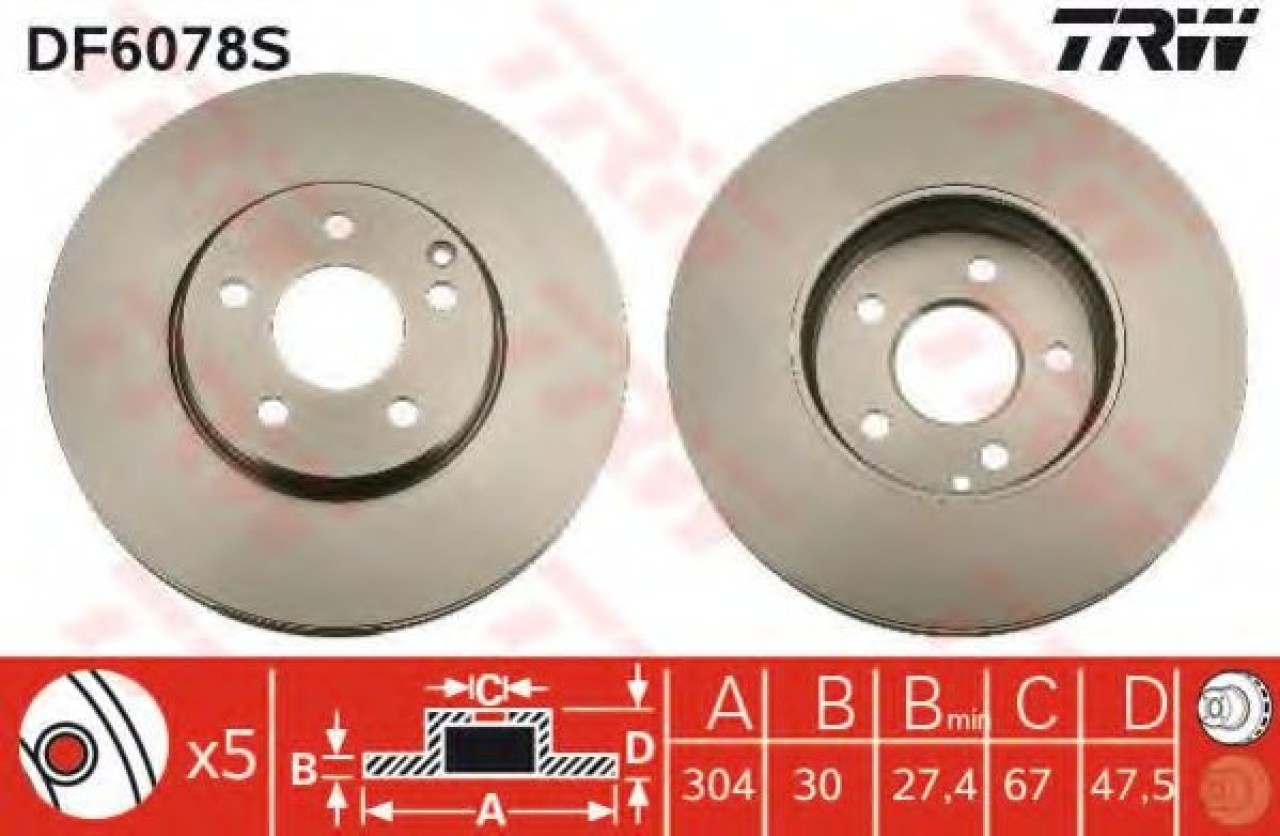 Disc frana MERCEDES E-CLASS (W211) (2002 - 2009) TRW DF6078S piesa NOUA