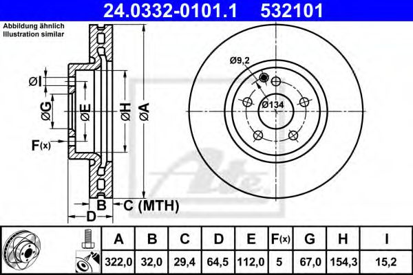 Disc frana MERCEDES E-CLASS (W212) (2009 - 2016) ATE 24.0332-0101.1 piesa NOUA