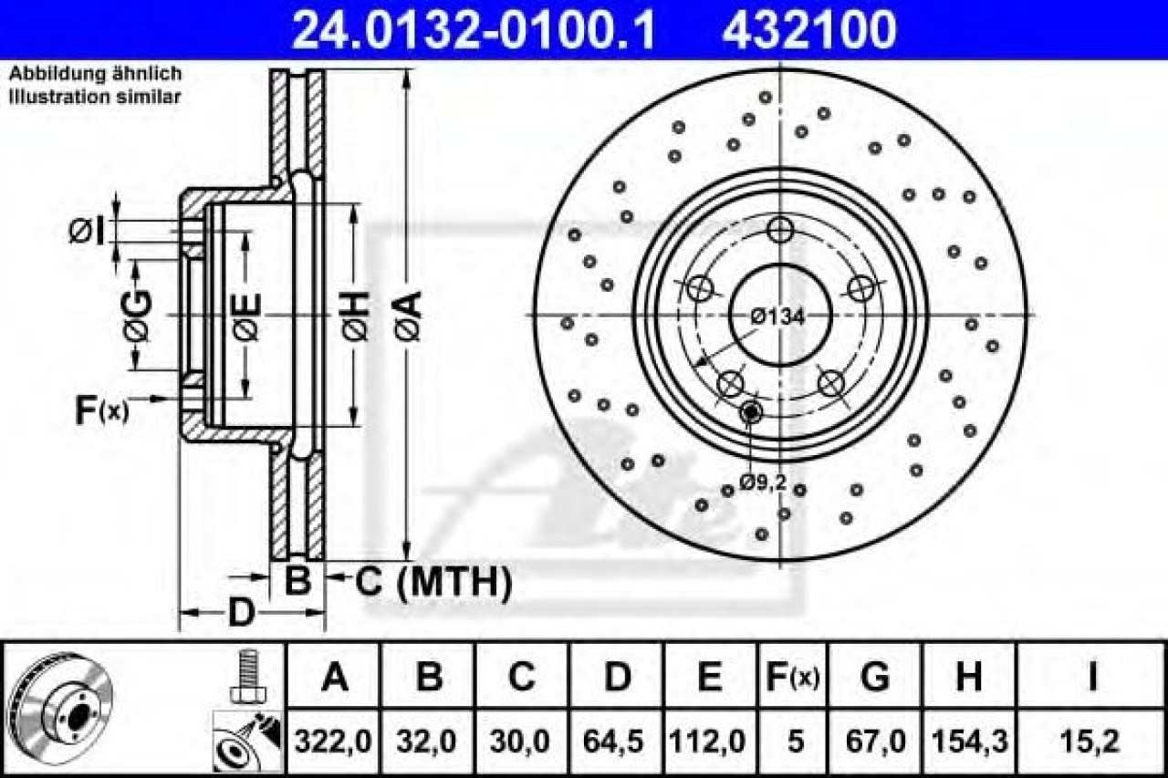 Disc frana MERCEDES E-CLASS (W212) (2009 - 2016) ATE 24.0132-0100.1 piesa NOUA