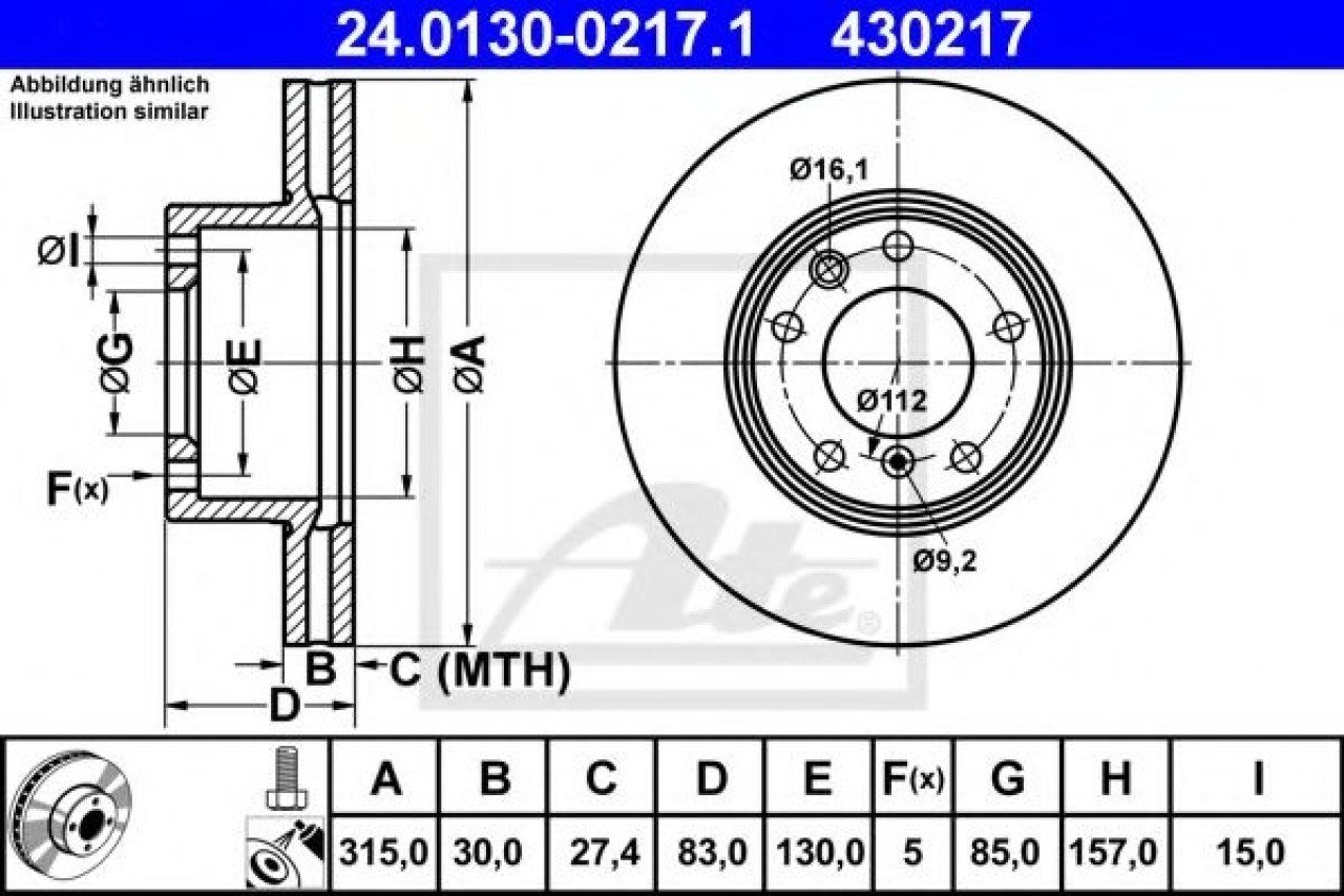 Disc frana MERCEDES G-CLASS Cabrio (W463) (1989 - 2016) ATE 24.0130-0217.1 piesa NOUA