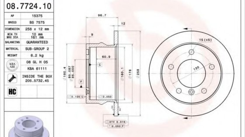 Disc frana MERCEDES G-CLASS Cabrio (W463) (1989 - 2016) BREMBO 08.7724.10 piesa NOUA