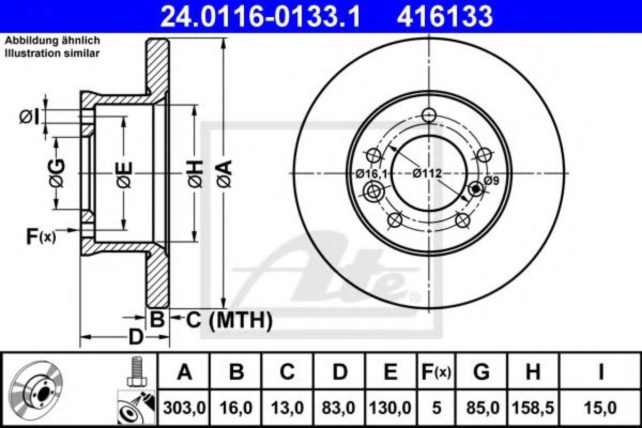 Disc frana MERCEDES G-CLASS (W463) (1989 - 2016) ATE 24.0116-0133.1 piesa NOUA