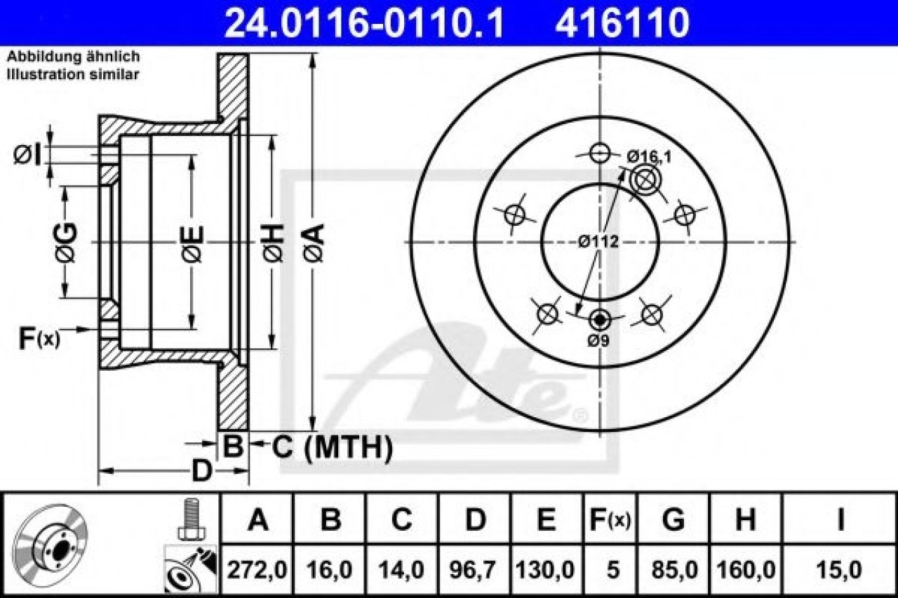 Disc frana MERCEDES G-CLASS (W463) (1989 - 2016) ATE 24.0116-0110.1 piesa NOUA