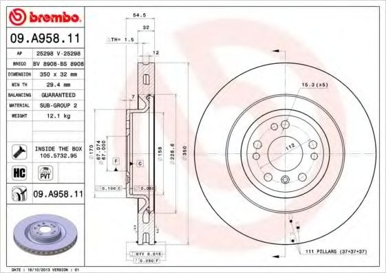 Disc frana MERCEDES GL-CLASS (X166) (2012 - 2016) BREMBO 09.A958.11 piesa NOUA