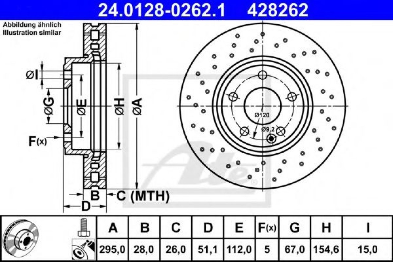 Disc frana MERCEDES GLA-CLASS (X156) (2013 - 2016) ATE 24.0128-0262.1 piesa NOUA