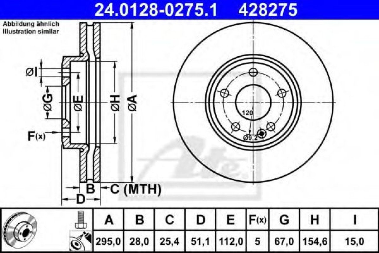 Disc frana MERCEDES GLA-CLASS (X156) (2013 - 2016) ATE 24.0128-0275.1 piesa NOUA