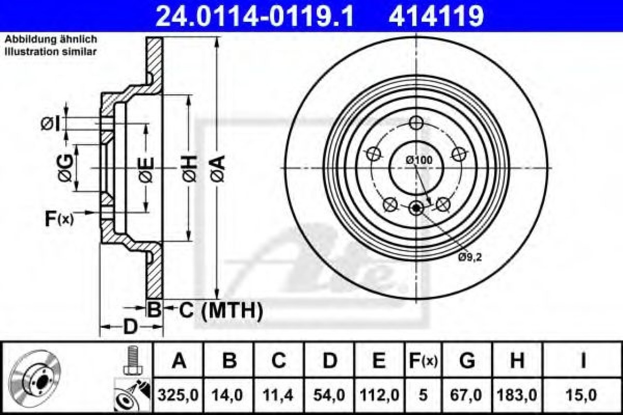 Disc frana MERCEDES GLE Cupe (C292) (2015 - 2016) ATE 24.0114-0119.1 piesa NOUA
