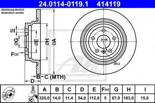Disc frana MERCEDES GLE (W166) (2015 - 2016) ATE 24.0114-0119.1 piesa NOUA