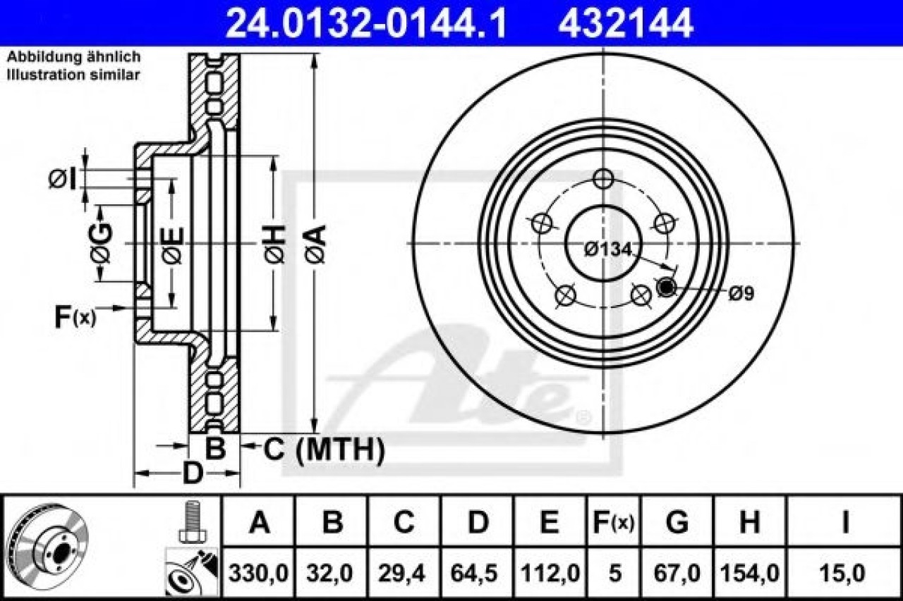 Disc frana MERCEDES GLK-CLASS (X204) (2008 - 2016) ATE 24.0132-0144.1 piesa NOUA
