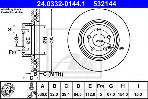 Disc frana MERCEDES GLK-CLASS (X204) (2008 - 2016) ATE 24.0332-0144.1 piesa NOUA